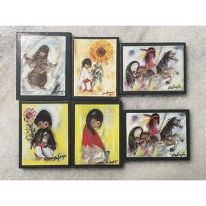 6 Vintage Ettore Ted Degrazia Magnets Southwestern Native American Folk Art